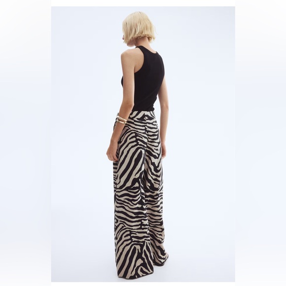 🦓 H&M Zebra Print Wide-Leg Twill Pants NWT Size 6 - Picture 4 of 6
